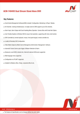 Acm series dual stream 7404 vd dvr