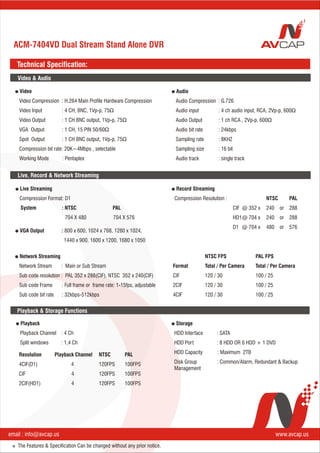 Acm series dual stream 7404 vd dvr