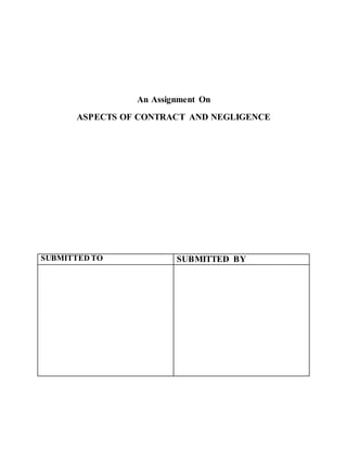 An Assignment On
ASPECTS OF CONTRACT AND NEGLIGENCE
SUBMITTED TO SUBMITTED BY
 