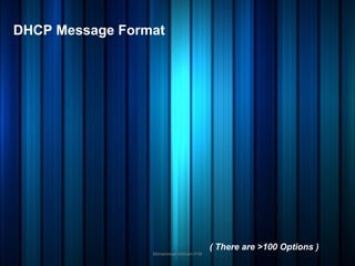 DHCP Message Format
Mohammed Hisham P.M
( There are >100 Options )
 
