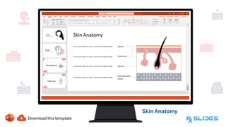 Skin Anatomy
including the details
of the skin layers
illustration which
are Sebum,
Epidermis, Dermis,
and Subcutaneous
tissue
 