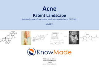 2405 route des Dolines
06902 Sophia Antipolis
France
www.knowmade.com
Acne
Patent Landscape
Statistical review of new patent applications published in 2012-2013
July 2013
 