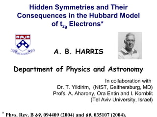 Hidden Symmetries and Their Consequences in the Hubbard Model of t2g ...