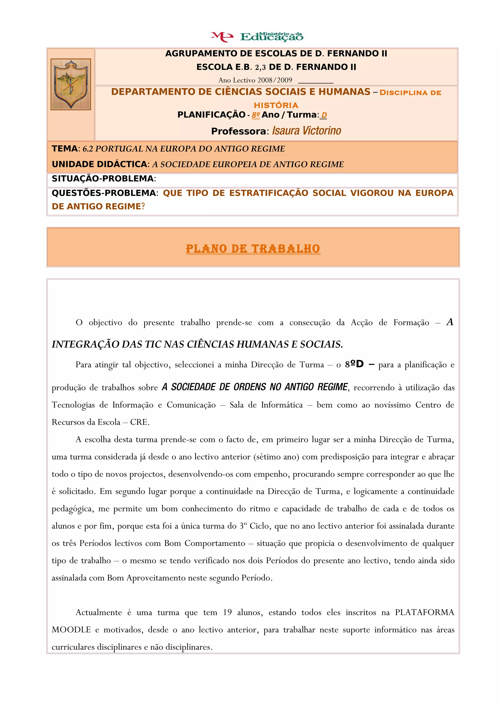 Acção De Formação - Plano De Trabalho