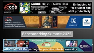 acode.edu.au
Our Regular Workshops
Benchmarking Summit 2022
 