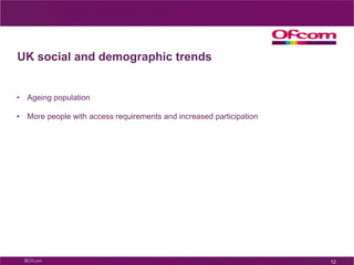 Research scope (2)Products and services included:require high bandwidth to the user; and/orrequire high connection speeds between people; and/orlikely to require higher speed and capacity networks when multiple services/users using the network at the same time; and/orextend the functionality of existing products and services7