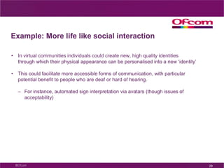 Example –  Increased participationVital Assistance for Elderly project Developing a tele-education platform To be delivered via TV setTo provide multimedia courses designed for older people, e.g. cooking, household activitiesTo offer education for self-caring, self-learning and entertainment.24