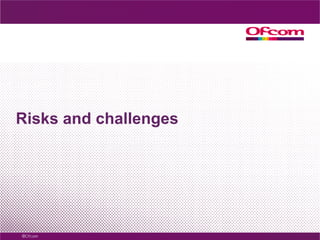 Example – Reduced social isolation“I think the biggest benefit [of NGS] is allowing people who aren’t as able to do things outside of the home to feel connected, so you feel part of a wider world environment andcommunication is one of the biggest elements of this.” Simon Mycock, BT30“We research how you can use technology to reduce loneliness and help people meet other people.  As you get older... how do you make meaningful relationships with new people with common interests, and how can technology help that?  I would call that social networking, staying well, and staying engaged; society valuing older people and their contribution.”  NiamhScannell (Intel)