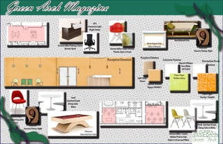 Green Arch Magazine
                                                                                      OFS
                                                                                 Element in Light
                                                                                  Maple Veneer



                                                                                                                                                                               Max Bathrub Sofa
                                                                                                                                             Nevis Square End
                                             Herman Miller Embody Chairin                                                                     Table in Natural
                                                    Metalic Mesh                                      Herman Miller Eames Molded                                                                             Maharam-
                                                                                                         Plastic Chair in Green                                                                         Massive Paisley-Night

                                                                                                                                      Recption Finishes
                                                                                                    Reception Elevation                                             Cafeteria Finishes                           Recreation Room
                                                                                                                                                                                     Sherwin Williams
                                                                                                                                                                                       Pure White                    Finishes
                                                                                                                                                                                        SW7005

                                                                                                                                                                               Flavor Paper
                                                                                                                                   Light Maple                                Shelba-Celery
                                                                                                                                      Veneer
                                                                                                                                                 Sherwin Williams
                                                                                                                                                 Papaya SW6661

                                                                                                                                                                                                                Flavor Paper
                                                            Knoll                                                                                                                                             Stanley- Pumpkin
                                                       Saarinen Round
                                                        Dining Table-
                                                           White


  Herman Miller
Saarinen Executive
      Chair
                          Maharam-                                                                                                                                                                          Knoll- Saarinen Round
                     Massive Paisley-Night                                                                                                                                                                   Dining Table in White
                                                                            Olhausen
                                                                        Waterfall Pool Table                                                                             Herman Miller- Eames
                                                                                                                                                                          Molded Plastic Side
                                                                                                                                                                        Chairs in Green and White
 