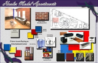 Husler Model Apartments

                                                    Brick Veneer:
                                                  Schoolhouse Brick



                                                                SW6966
       SW6183                                                   Blue Blood
    Consecutive Grey
                                                   SW2910
                                                  Primary Red
                                                                             Zaneen Lighting
                                            SW6907                           Flute Chandelier
                                            Forsythia


   3 form: Accent Backing on
     Entertainment Center      Alvar Aalto Vase
                                                                                                                 Le Corbusier LC Livingroom Set
                                                                                                                with Marcel Breuer Laccio Tables


                                                                                                Motion Craft       Fabricut                  Duralee                 Duralee
                                                                                                Black Leather   Linen-Dark Red         Botanical-Blue/White   Botanical-Ebony/White




                                                                       Le Corbusier
                                                                  Illustration Print #2
 