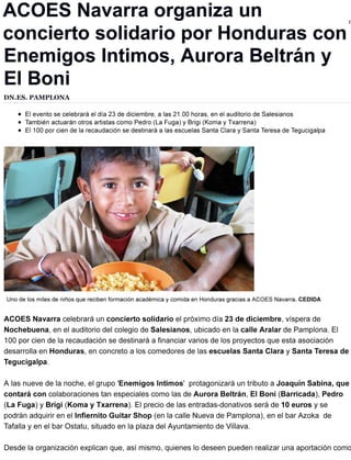 DIARIO DE NAVARRA.ES - Acoes Navarra organiza un concierto solidario por Honduras con Enemigos Íntimos, Aurora Beltrán y el Boni 