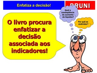 Enfatiza a decisão! O livro procura enfatizar a decisão associada aos indicadores! Por quê se  endividar? Qual a  conseqüência  do aumento  da liquidez? 