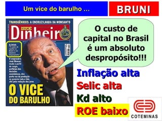 Um vice do barulho … O custo de capital no Brasil é um absoluto despropósito!!! Inflação alta Selic alta Kd alto ROE baixo 