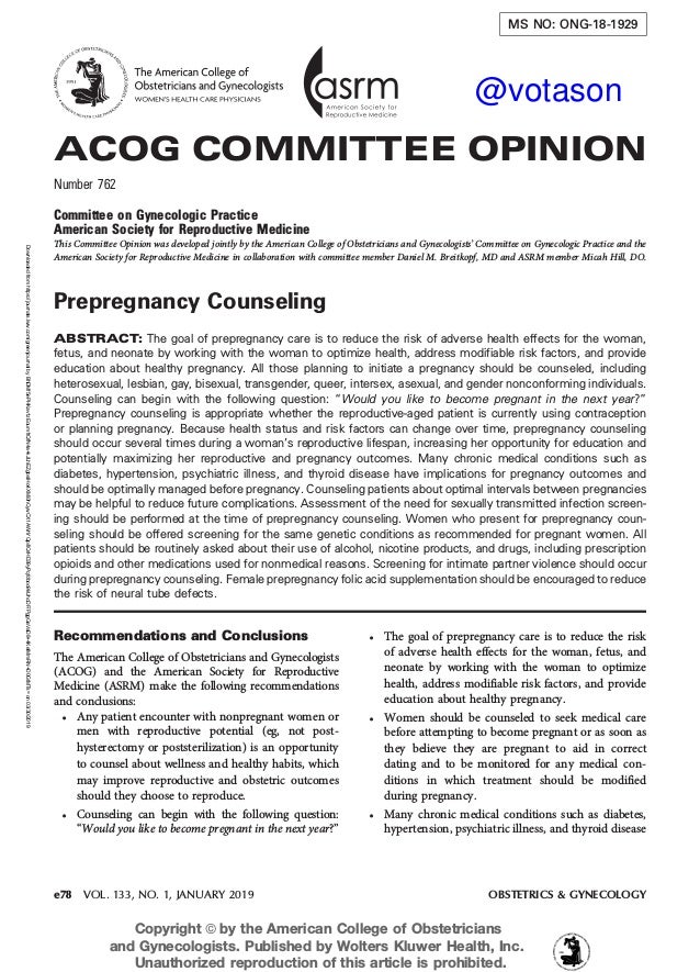 Tư vấn tiền thai 2019 - ACOG committee opinion_no__762__prepregnancy Tư vấn tiền thai 2019 - ACOG committee opinion_no__762__prepregnancy