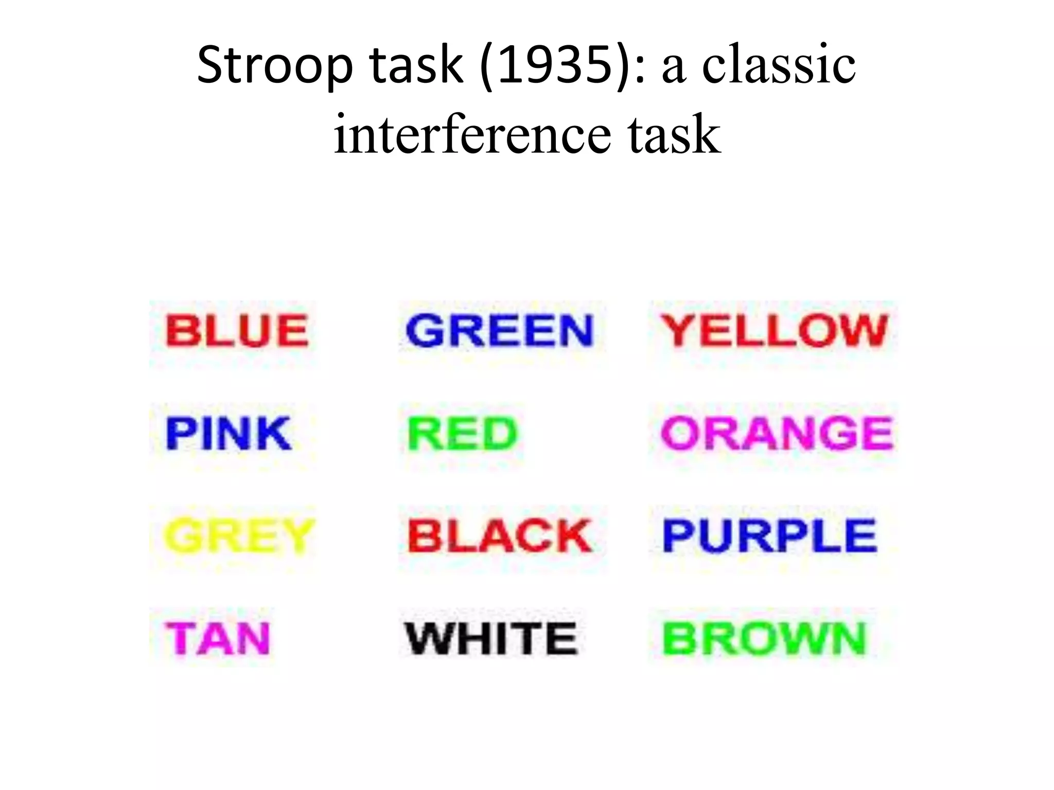 Stroop task (1935): a classic
interference task
 
