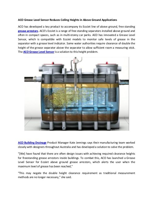 ACO Grease Level Sensor Reduces Ceiling Heights in Above Ground