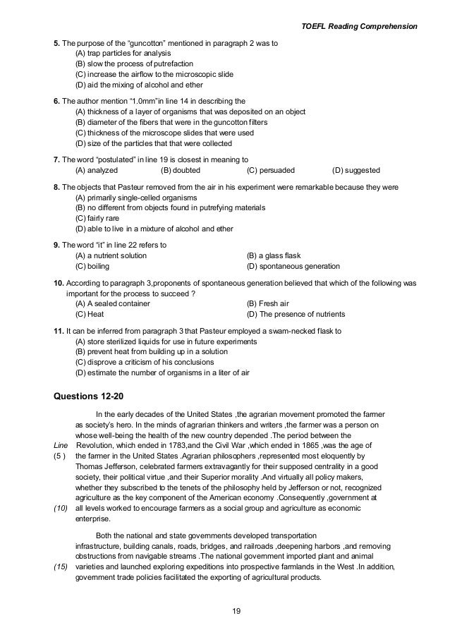 comprehension sample toefl A  comprehension Part TOEFL colection  reading of 1