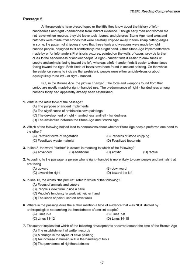a colection of toefl reading comprehension 4 1