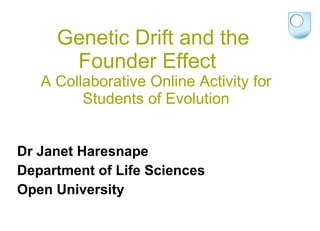 Genetic Drift and the  Founder Effect  A Collaborative Online Activity for Students of Evolution ,[object Object],[object Object],[object Object]