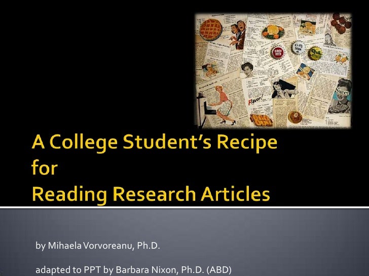 A College Student s Recipe For Reading Research Articles
