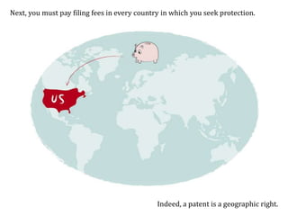 Next, you must pay filing fees in every country in which you seek protection.
Indeed, a patent is a geographic right.
 