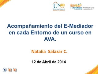 Acompañamiento del E-Mediador
en cada Entorno de un curso en
AVA.
Natalia Salazar C.
12 de Abril de 2014
 