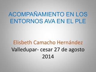 ACOMPAÑAMIENTO EN LOS
ENTORNOS AVA EN EL PLE
Elisbeth Camacho Hernández
Valledupar- cesar 27 de agosto
2014
 