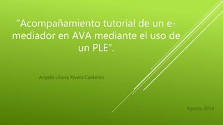 “Acompañamiento tutorial de un e-mediador 
en AVA mediante el uso de 
un PLE”. 
Angela Liliana Rivera Calderón 
Agosto 2014 
 