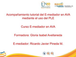 Acompañamiento tutorial del E-mediador en AVA
mediante el uso del PLE
Curso E-mediador en AVA
Formadora: Gloria Isabel Avellaneda
E-mediador: Ricardo Javier Pineda M.
 