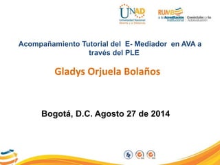 Acompañamiento Tutorial del E- Mediador en AVA a
través del PLE
Gladys Orjuela Bolaños
Bogotá, D.C. Agosto 27 de 2014
 