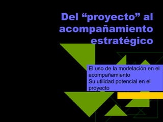 Del “proyecto” al
acompañamiento
estratégico
El uso de la modelación en el
acompañamiento
Su utilidad potencial en el
proyecto
 