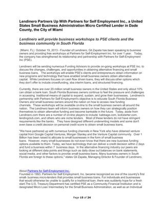 Page 15 of 24
Lendinero Partners Up With Partners for Self Employment Inc., a United
States Small Business Administration ...