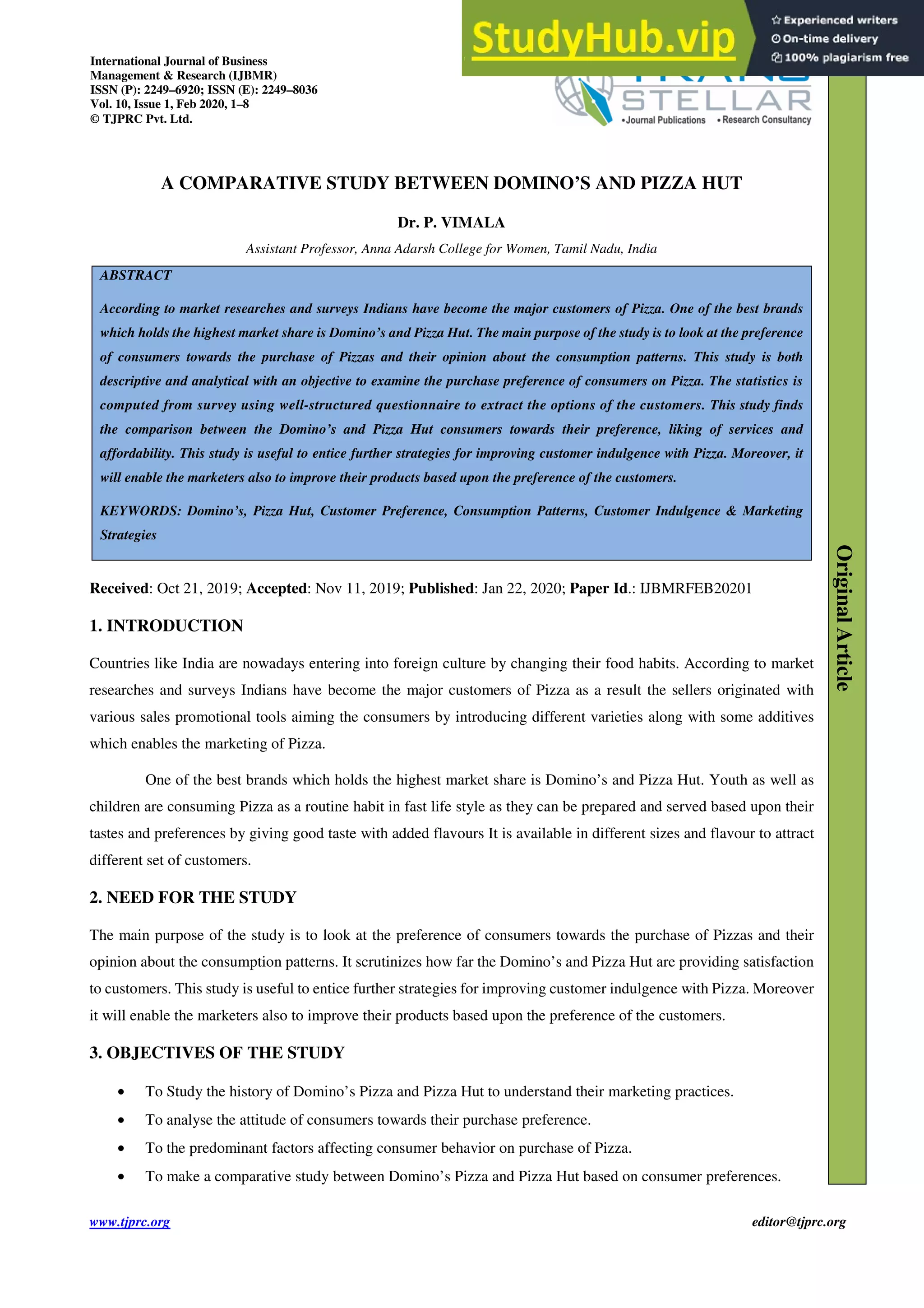 A COMPARATIVE STUDY BETWEEN DOMINO S AND PIZZA HUT | PDF