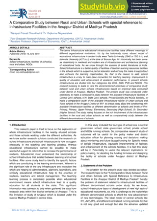 A Comparative Study Between Rural And Urban Schools With Special ...