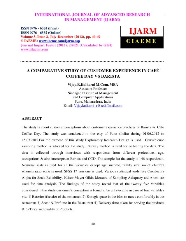 A Comparative Study Of Customer Experience In Cafe Coffee Day Vs Bari