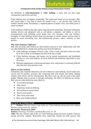 A Comparative Study Of Cyber Bullying Among Undergraduate Students | PDF