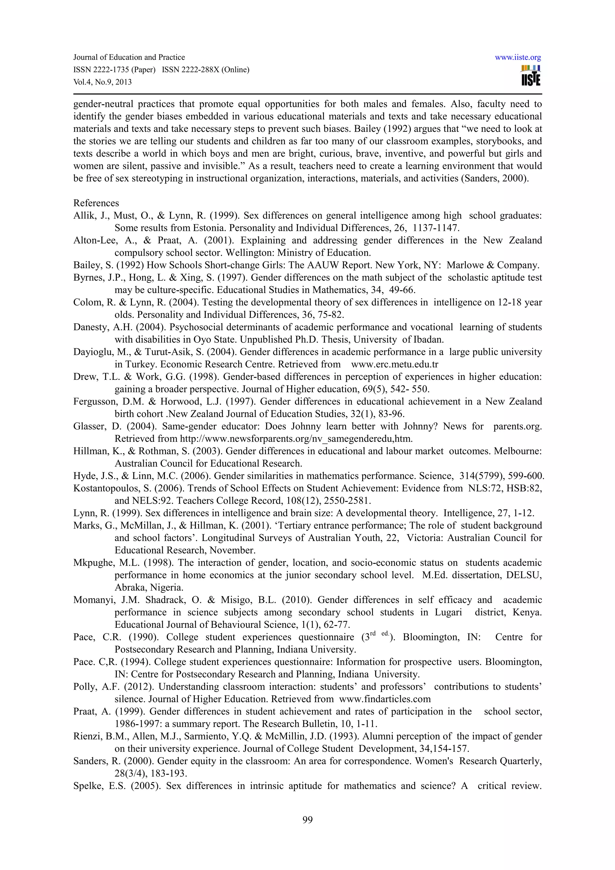 A comparative study of the classroom treatment of male and female ...