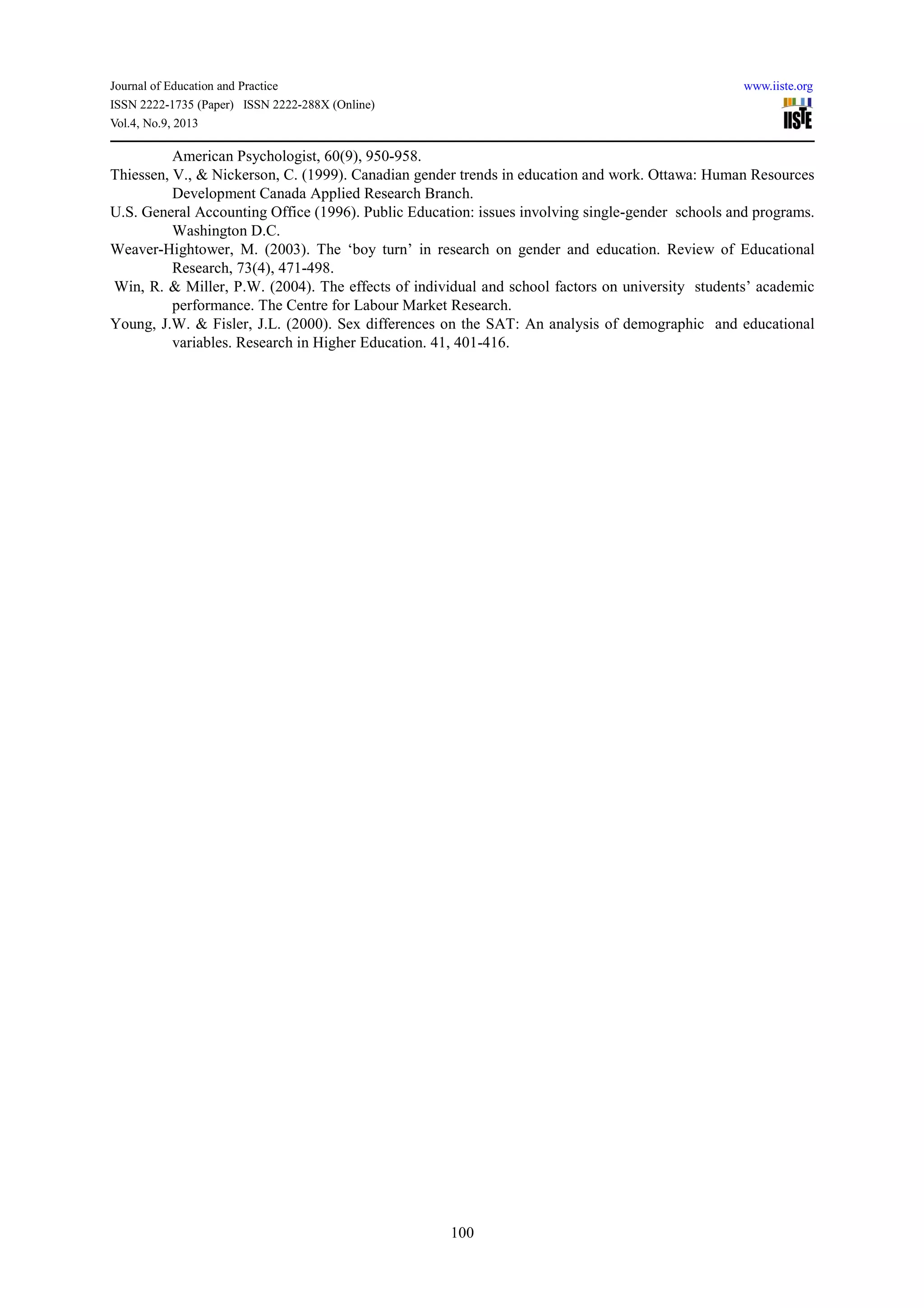 A comparative study of the classroom treatment of male and female ...