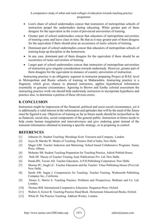 A COMPARATIVE STUDY OF URBAN AND RURAL COLLEGES OF EDUCATION TOWARDS ...