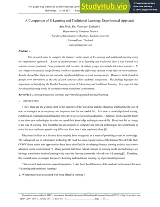 A Comparison Of E-Learning And Traditional Learning Experimental ...