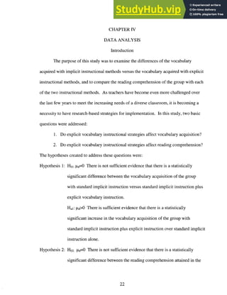A Comparison Of Explicit And Implicit Vocabulary Instruction On The ...