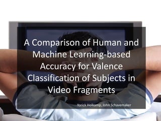 A Comparison of Human and
Machine Learning-based
Accuracy for Valence
Classification of Subjects in
Video Fragments
Yorick Holkamp, John Schavemaker
 