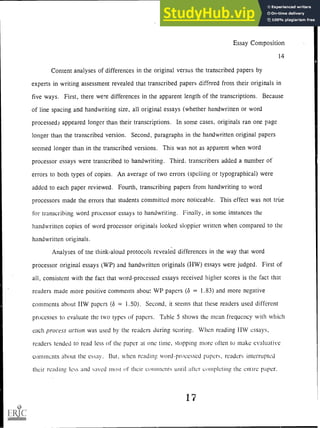 Transscribed Paper A Comparison Of Word Processed And Handwritten Essays From A ...