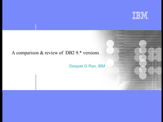 A comparison & review of  DB2 9.* versions Deepak G Rao, IBM 
