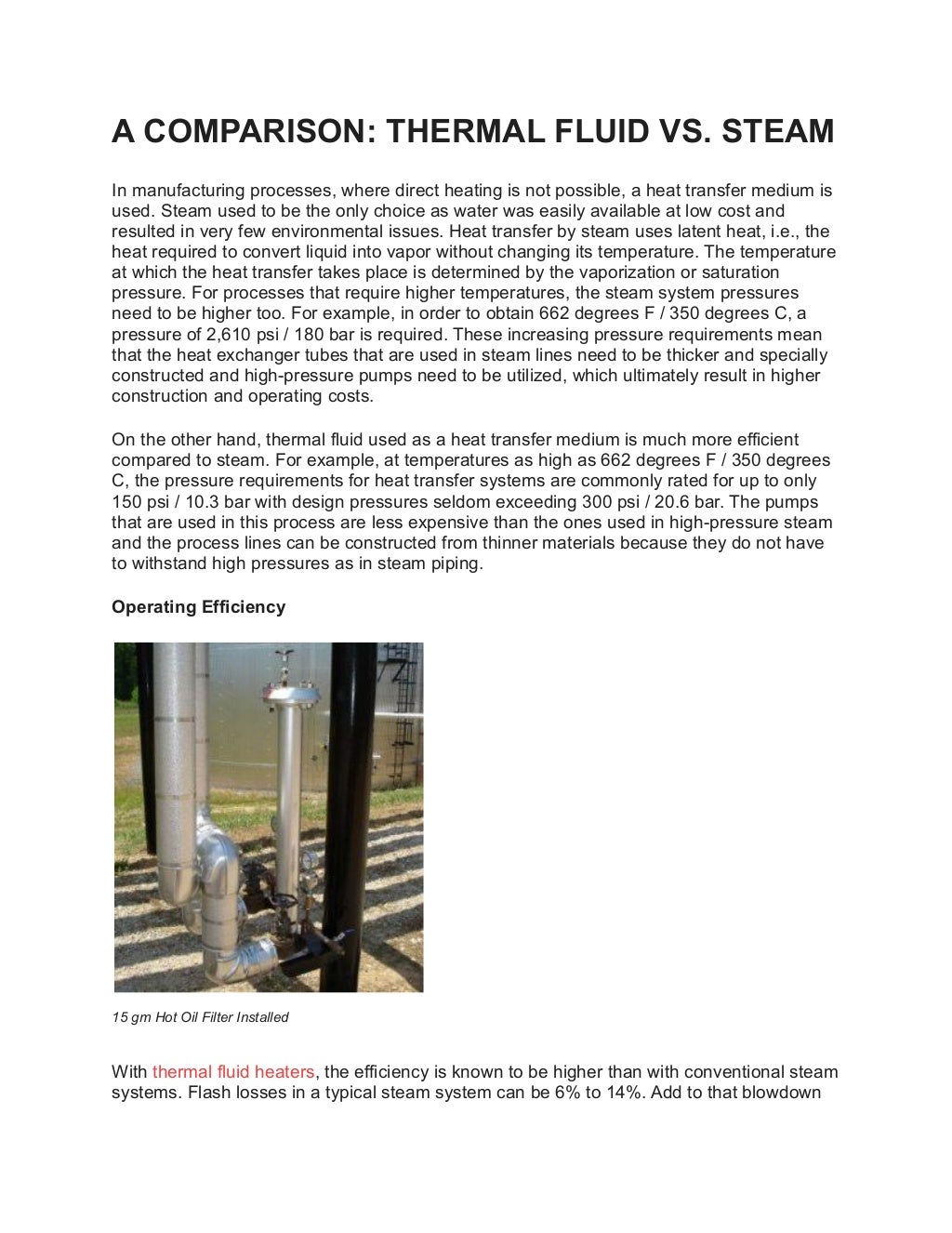 Differences between Thermal Fluid Heater and Steam Heaters