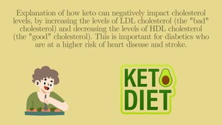 Explanation of how keto can negatively impact cholesterol
levels, by increasing the levels of LDL cholesterol (the "bad"
c...