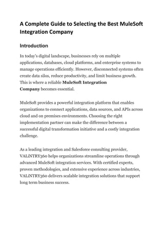 A Complete Guide to Selecting the Best MuleSoft Integration Company | PDF