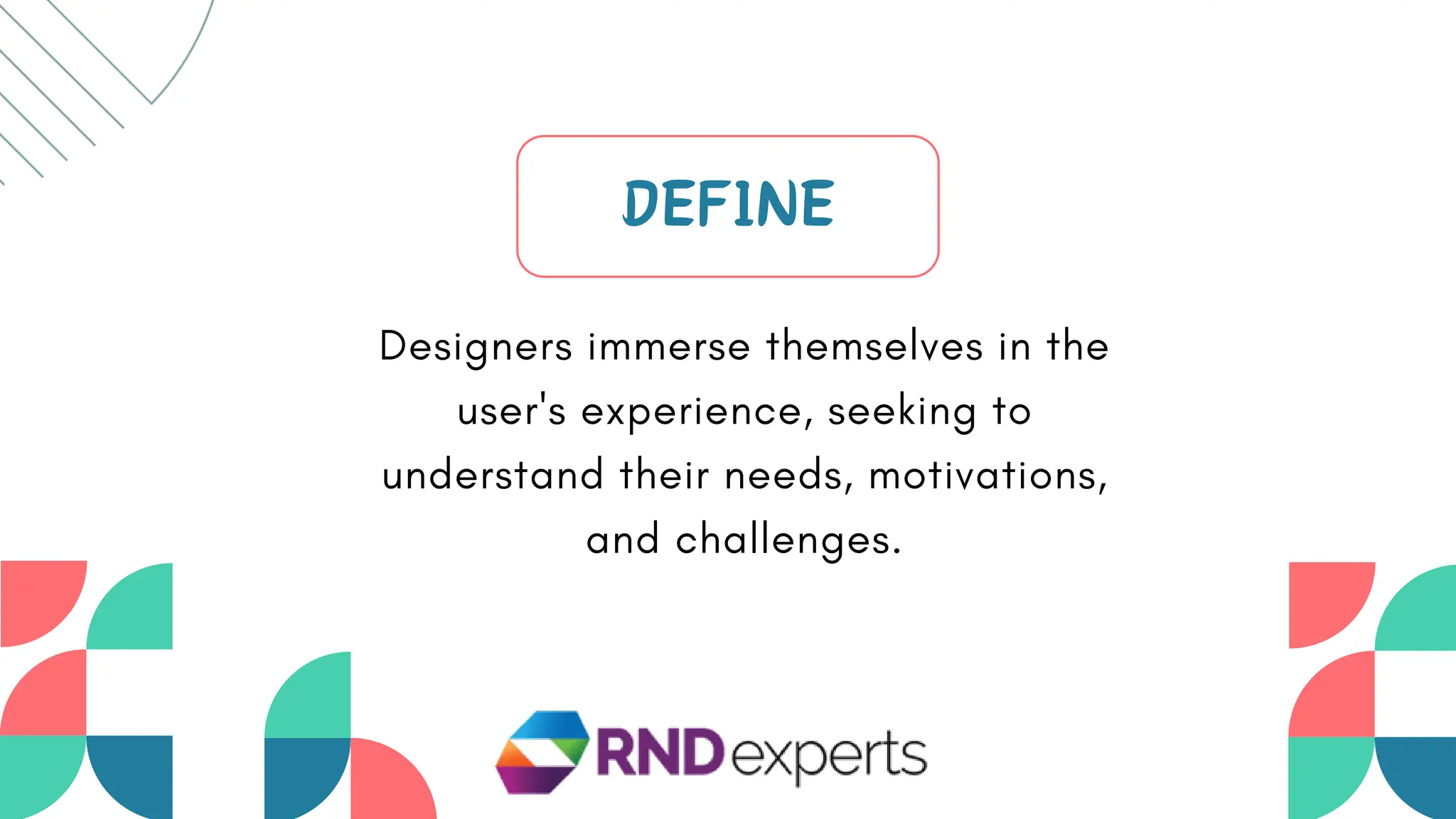 Designers immerse themselves in the
user's experience, seeking to
understand their needs, motivations,
and challenges.
DEFINE
 