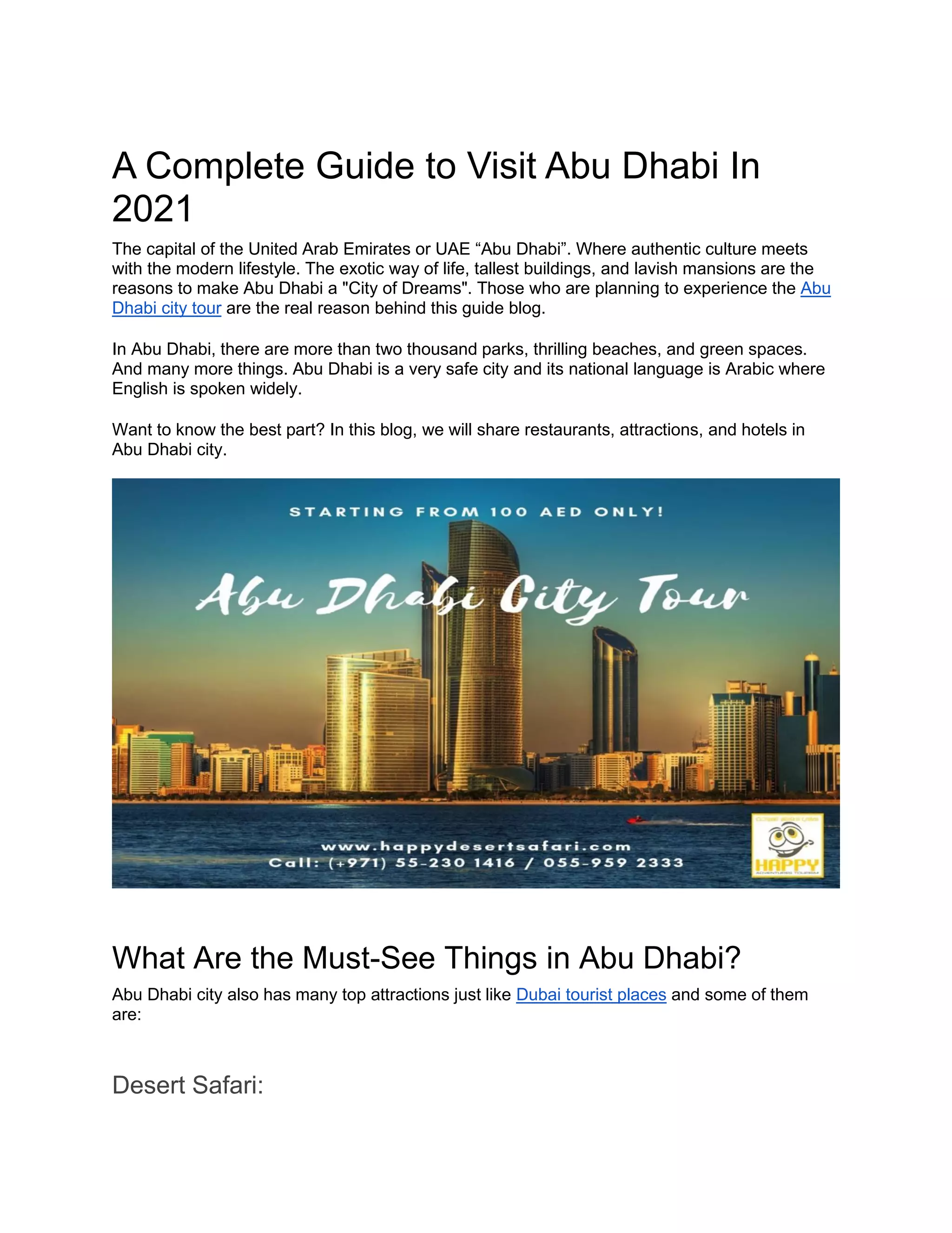 Guide In A Complete Guide to Visit Abu Dhabi In 2021 | PDF