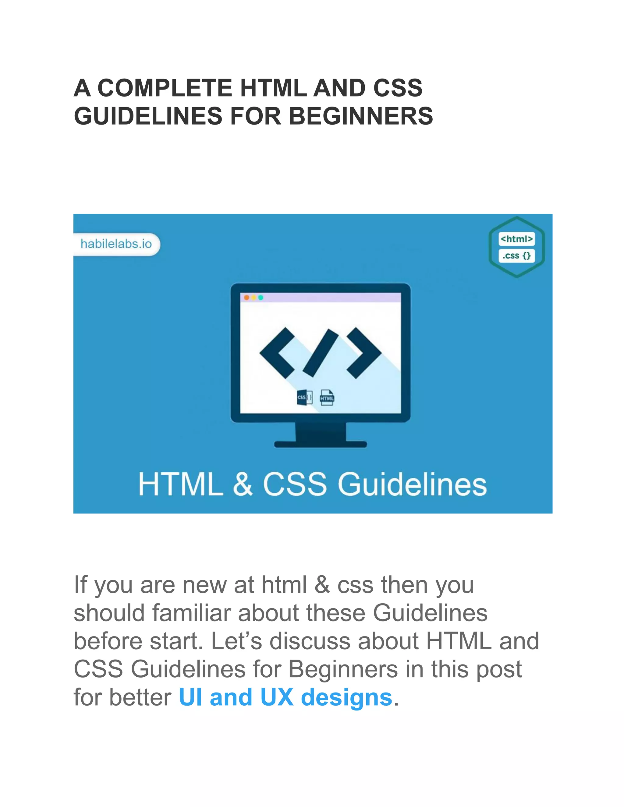 A complete html and css guidelines for beginners | PDF